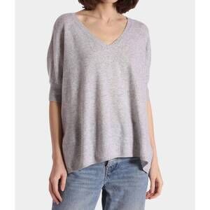 NEW MINNIE ROSE supima cotton cashmere pow pow v-neck sweater in heather grey